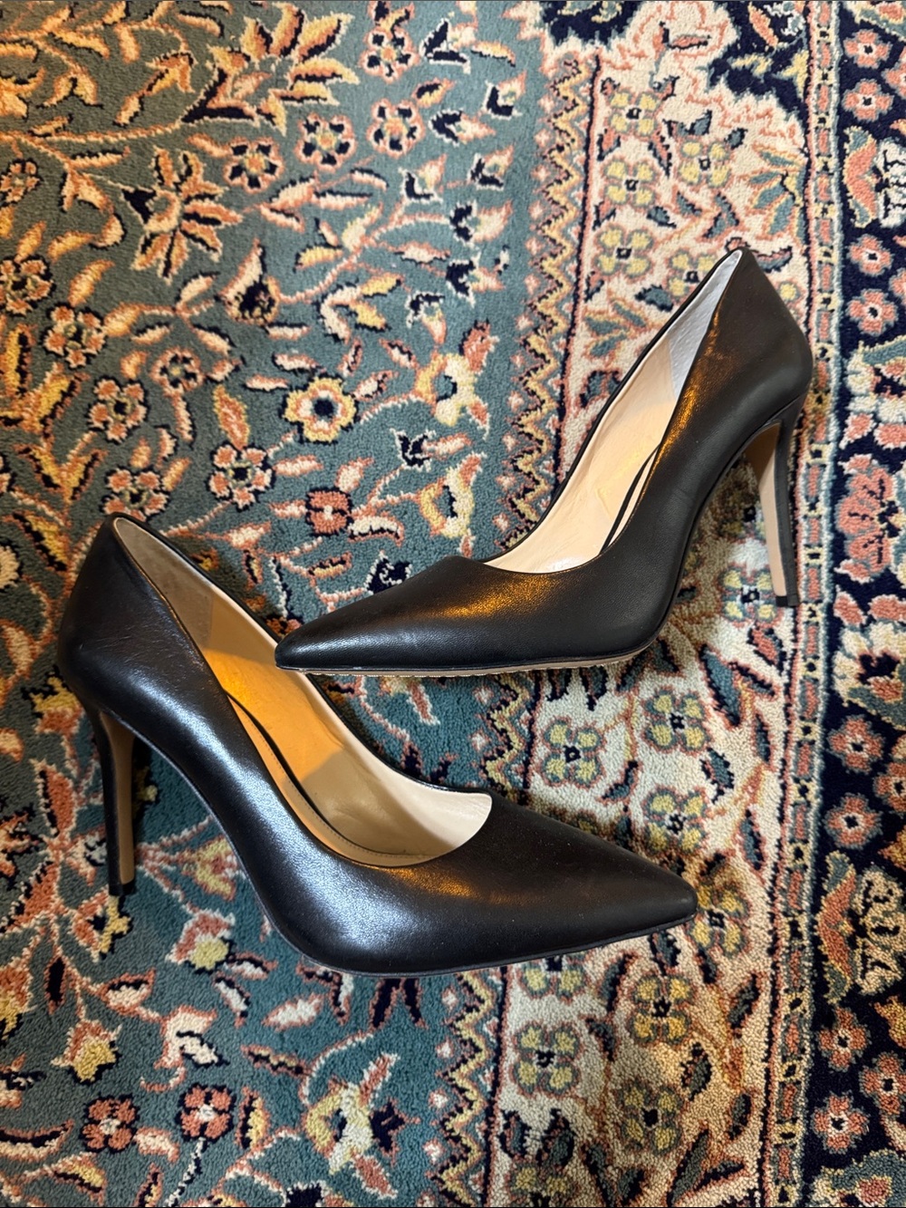 Women's Black Leather Pointed-Toe High Heels